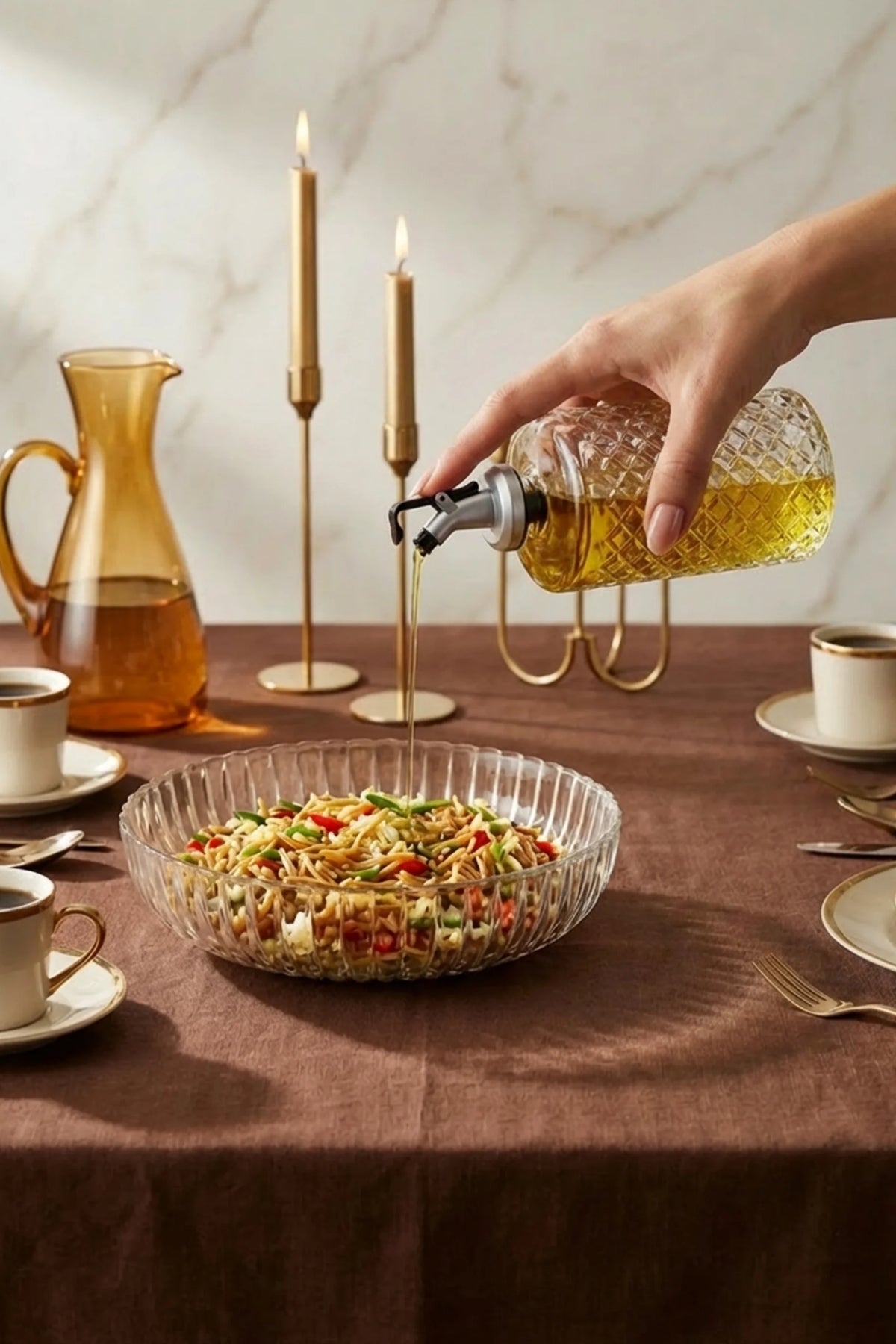 Belissa Model Yağdanlık Ve Büyük Boy Cam Salata Kasesi İkili Set