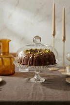 Lale Model Büyük Boy Cam Ayaklı Kek Fanusu ve Sunumluk