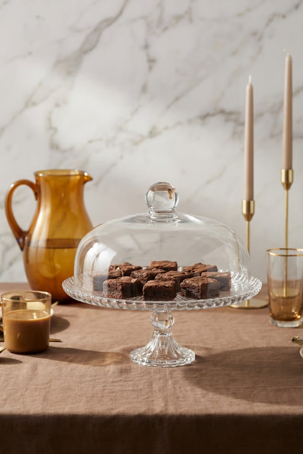 Lale Model Büyük Boy Cam Ayaklı Kek Fanusu ve Sunumluk