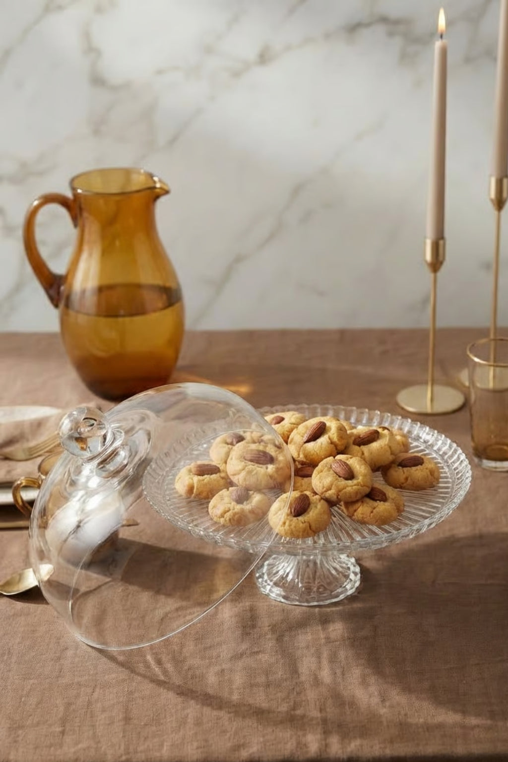 Lale Model Büyük Boy Cam Ayaklı Kek Fanusu ve Sunumluk