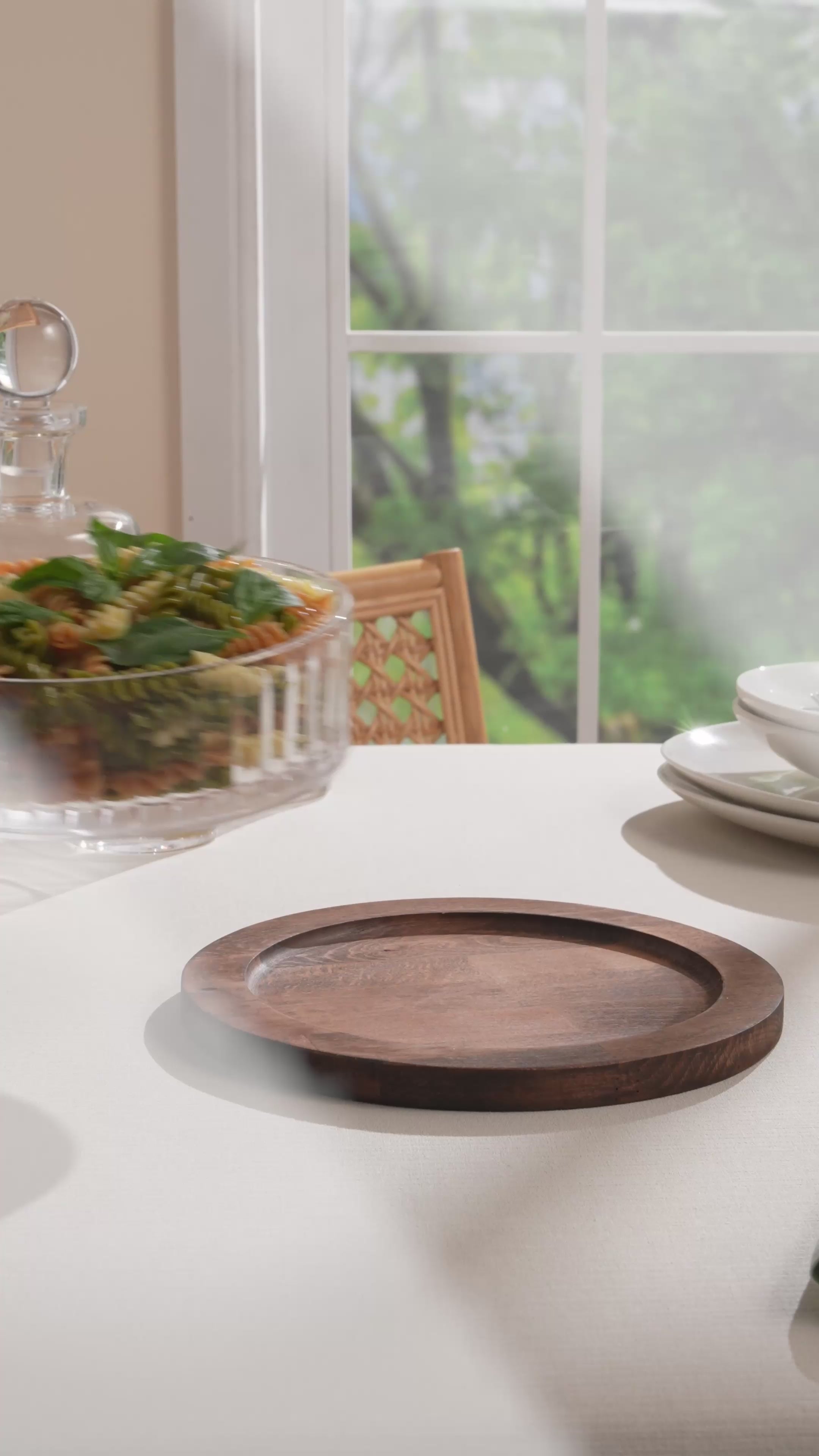 Lumos Model Ahşap Stantlı Cam Salata Kasesi ve Sunumluk