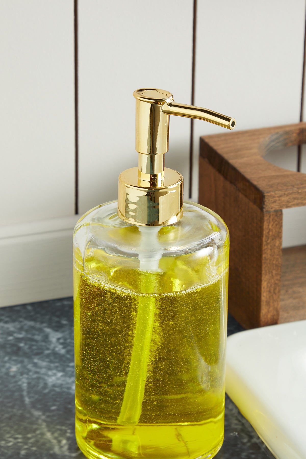 Pure Model Ahşap Stantlı Cam Sıvı Sabunluk Seti 2'li