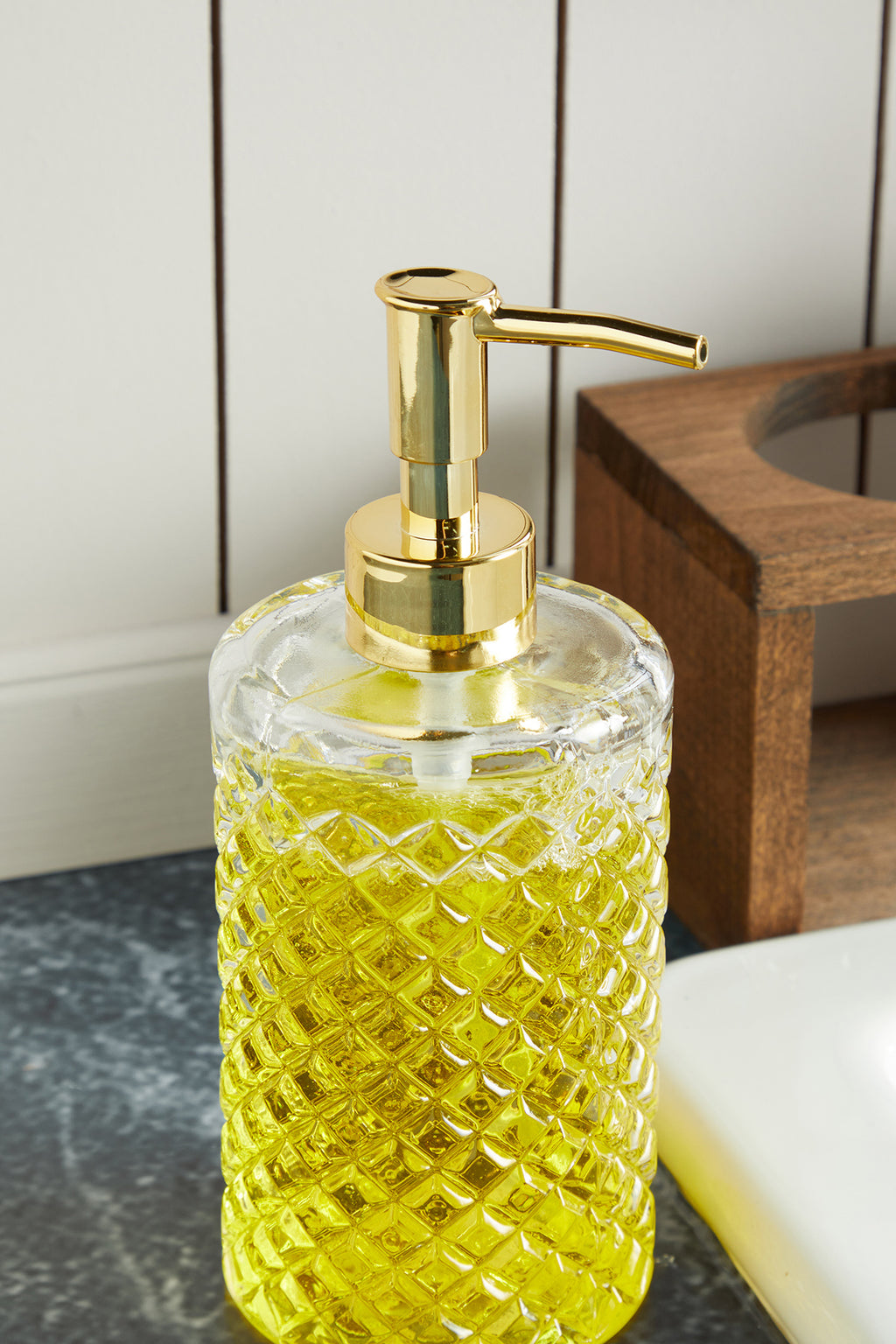 Tokyo Model Ahşap Stantlı Cam Sıvı Sabunluk Seti 2'li