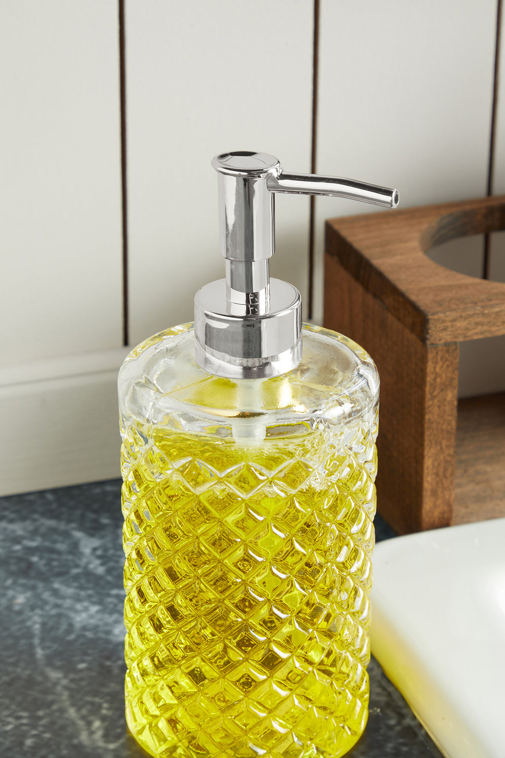 Tokyo Model Ahşap Stantlı Cam Sıvı Sabunluk Seti 2'li